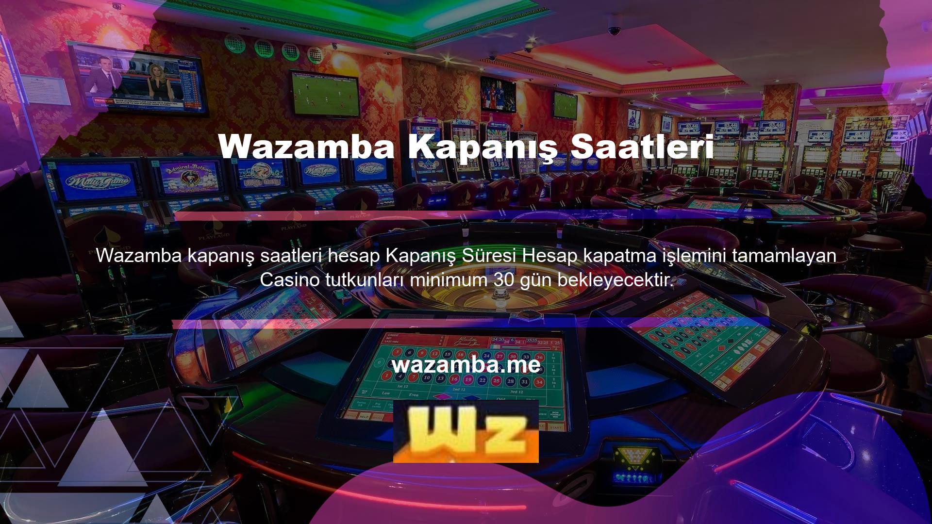 Hesap kapatma sebebi casino severlerin Wazamba casino sitelerinde vakit geçirmeleri için 30 gündür